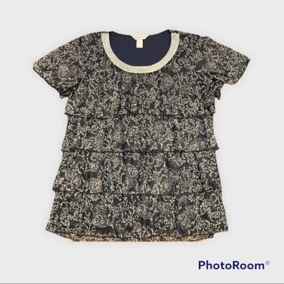 Christopher & Banks Tops - Christopher and Banks Blue and silver ruffle top 038